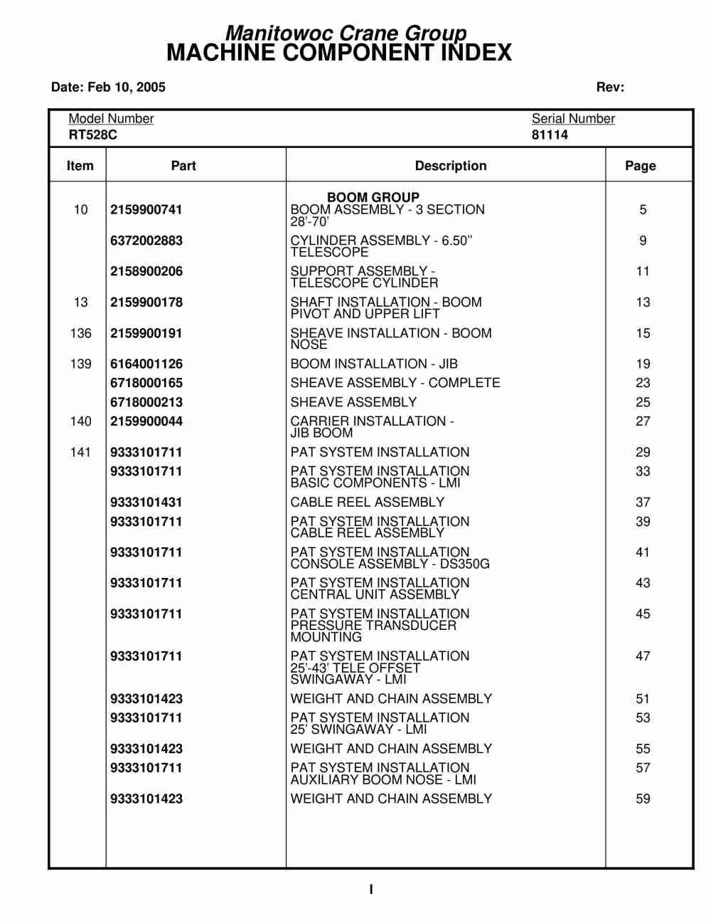 Grove RT528C Crane Parts Manual 81114 2005