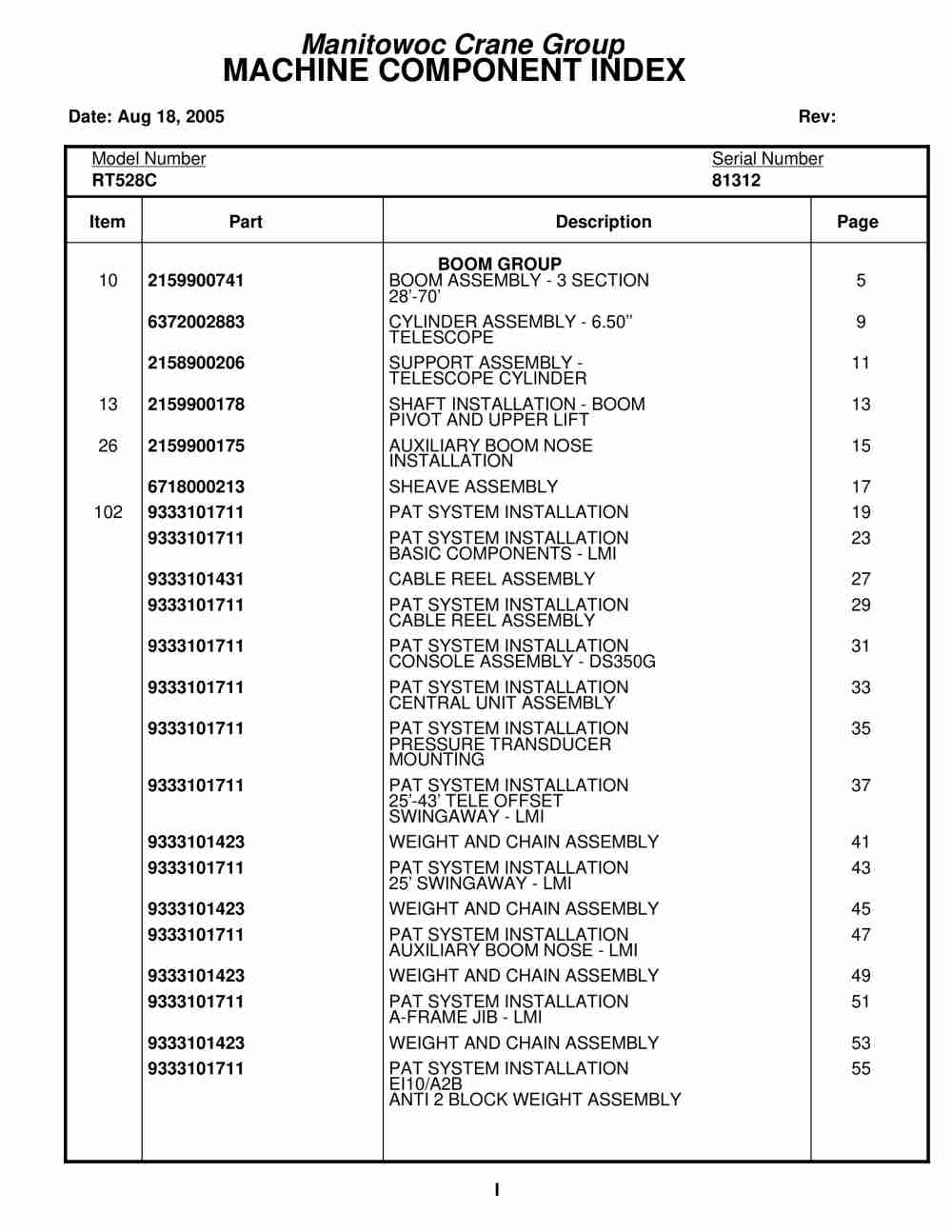 Grove RT528C Crane Parts Manual 81312 2005
