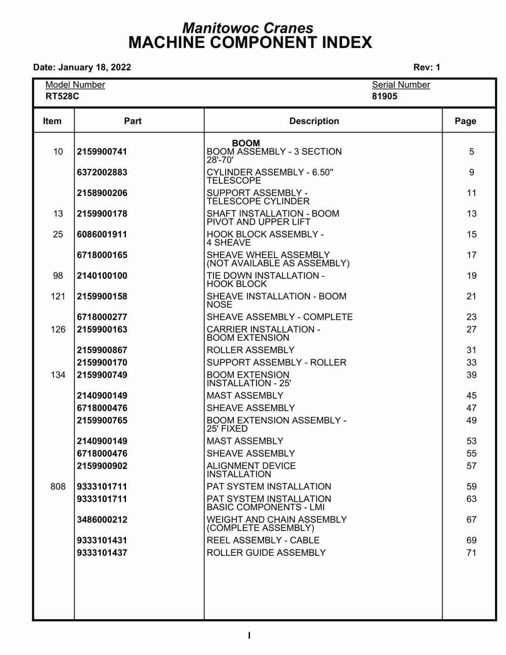 Grove RT528C Crane Parts Manual 81905 2022