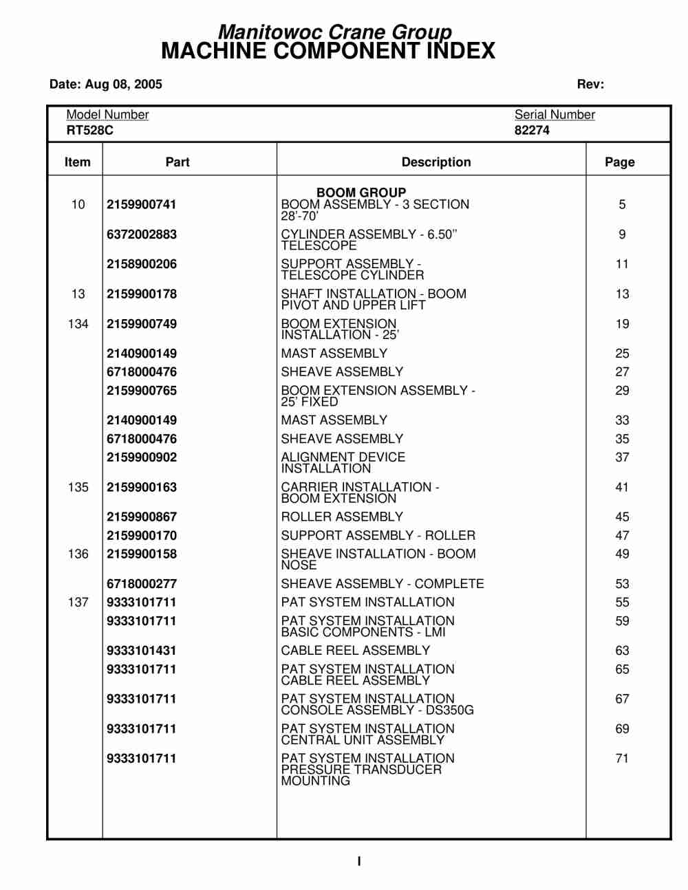 Grove RT528C Crane Parts Manual 82274 2005