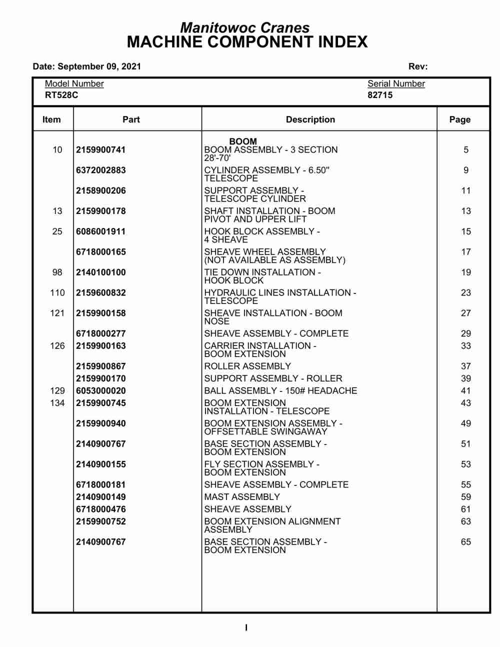 Grove RT528C Crane Parts Manual 82715 2021