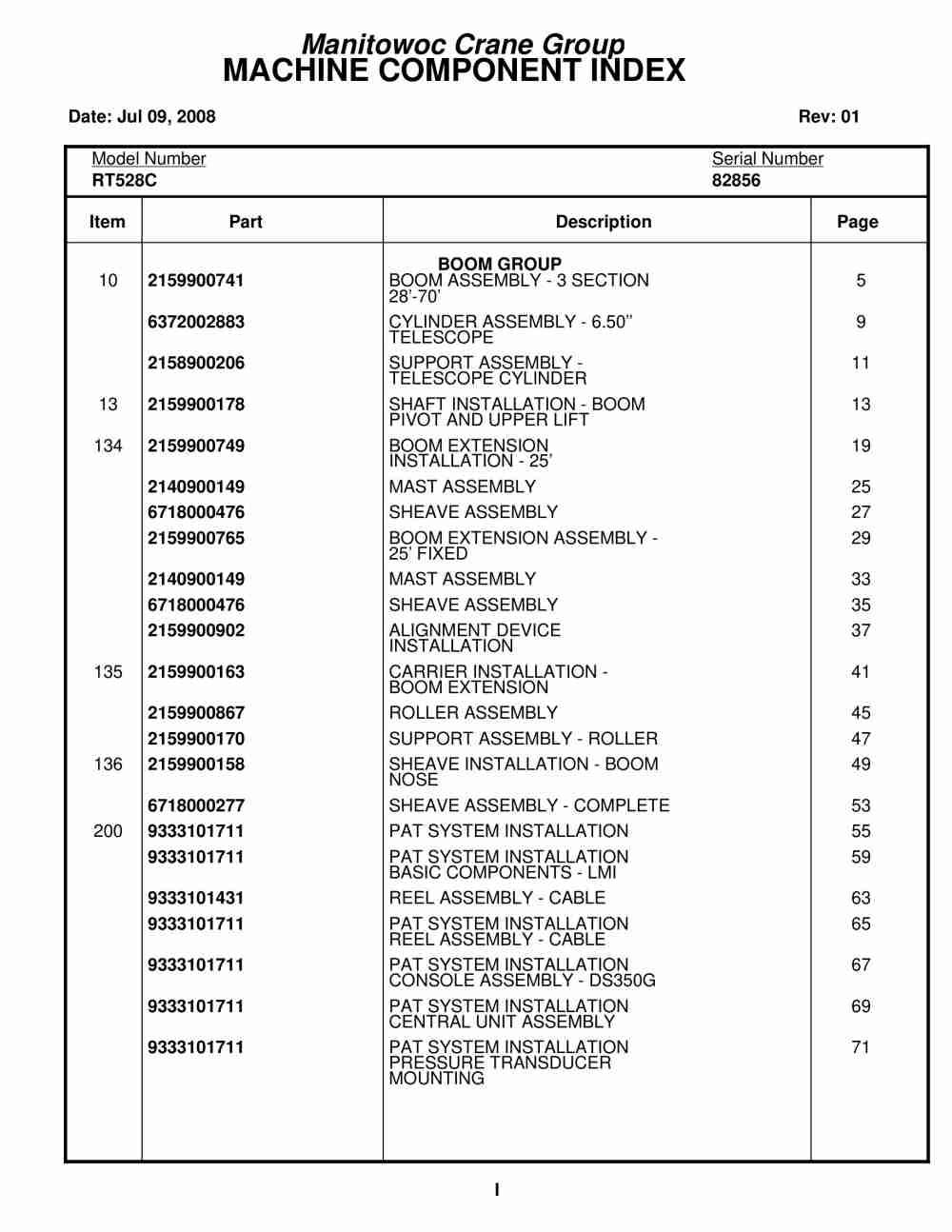 Grove RT528C Crane Parts Manual 82856 2008