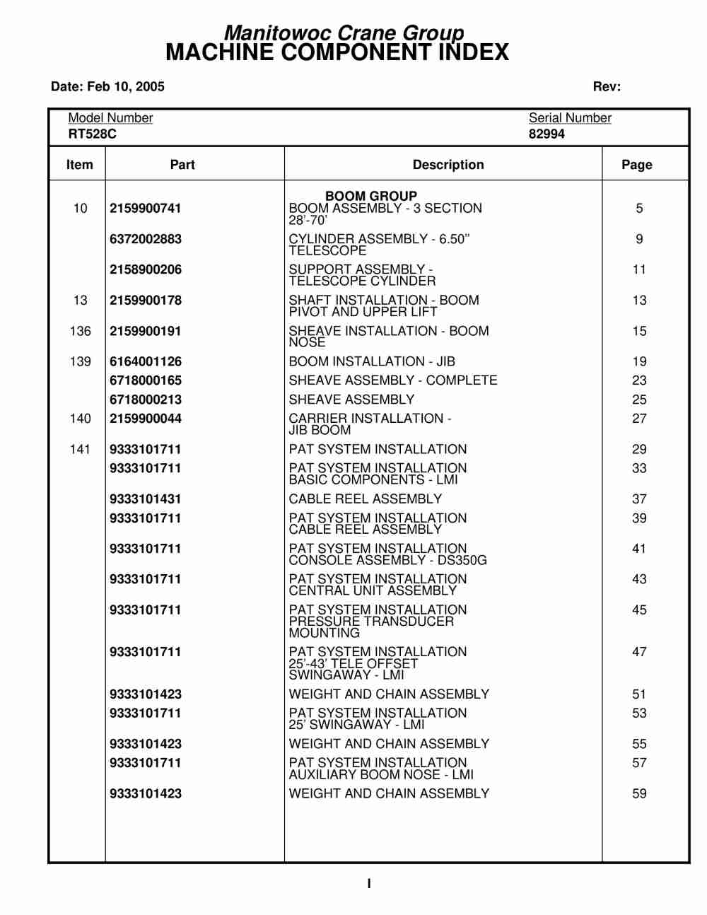 Grove RT528C Crane Parts Manual 82994 2005