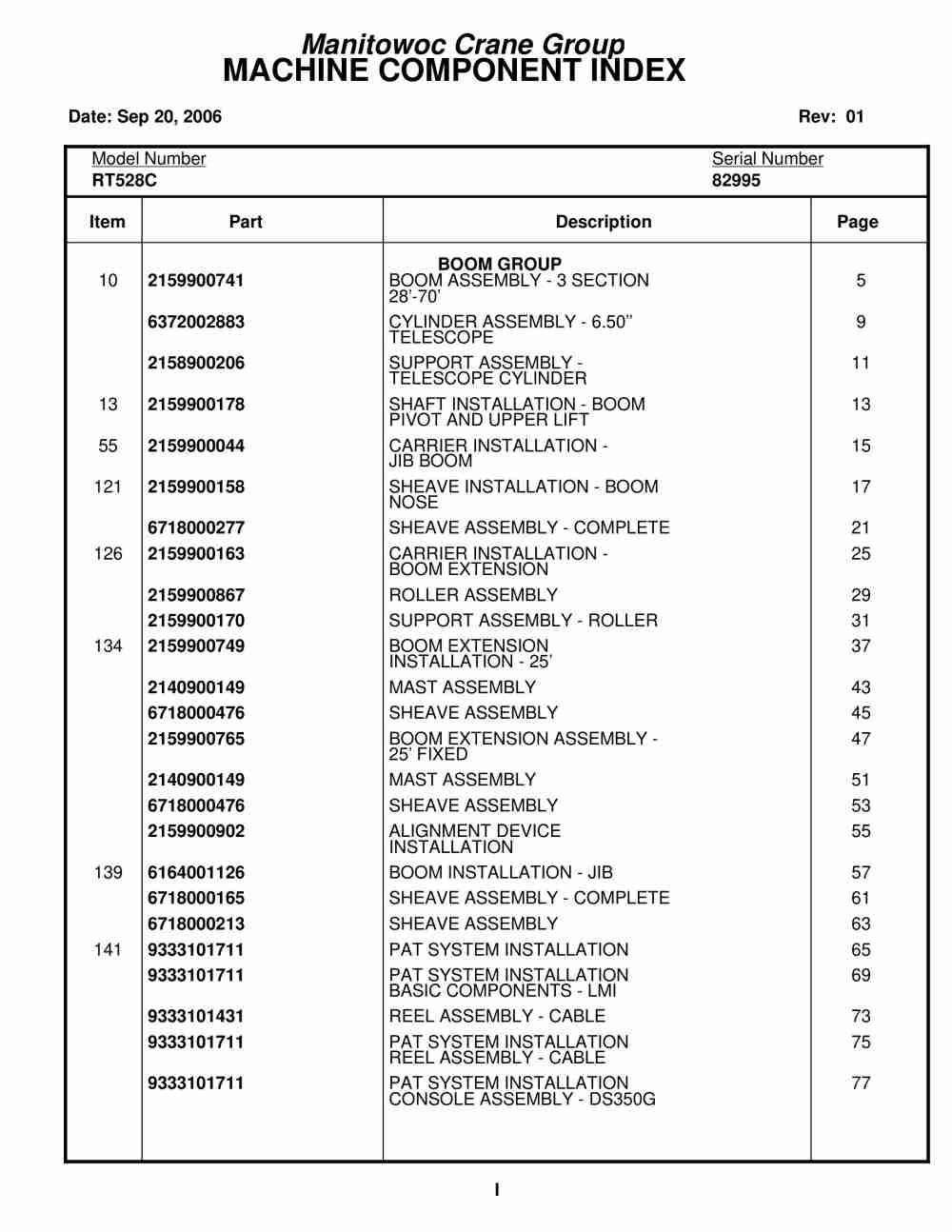 Grove RT528C Crane Parts Manual 82995 2006