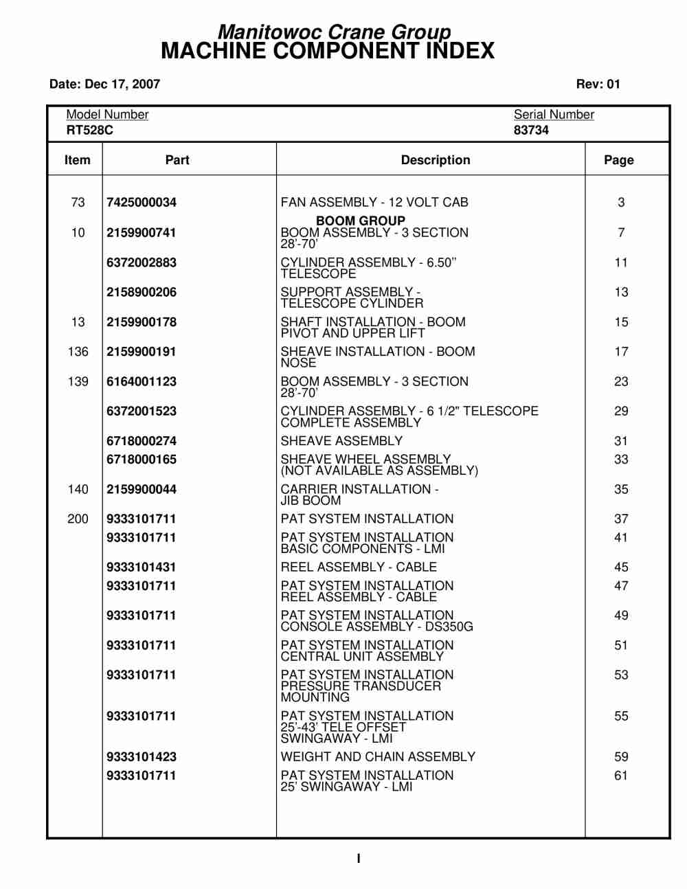 Grove RT528C Crane Parts Manual 83734 2007