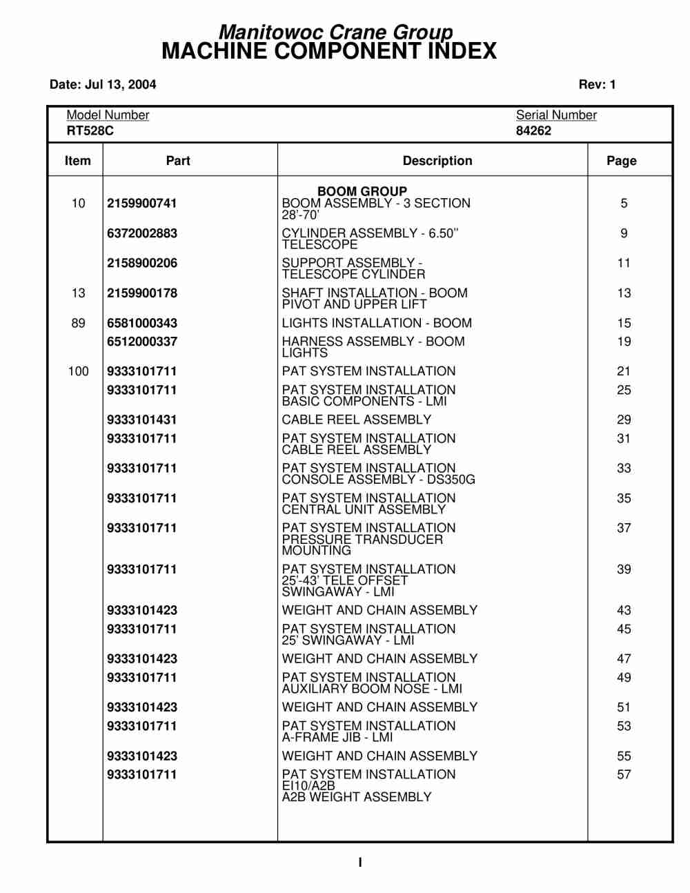 Grove RT528C Crane Parts Manual 84262 2004