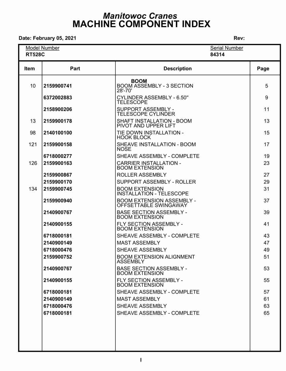 Grove RT528C Crane Parts Manual 84314 2021