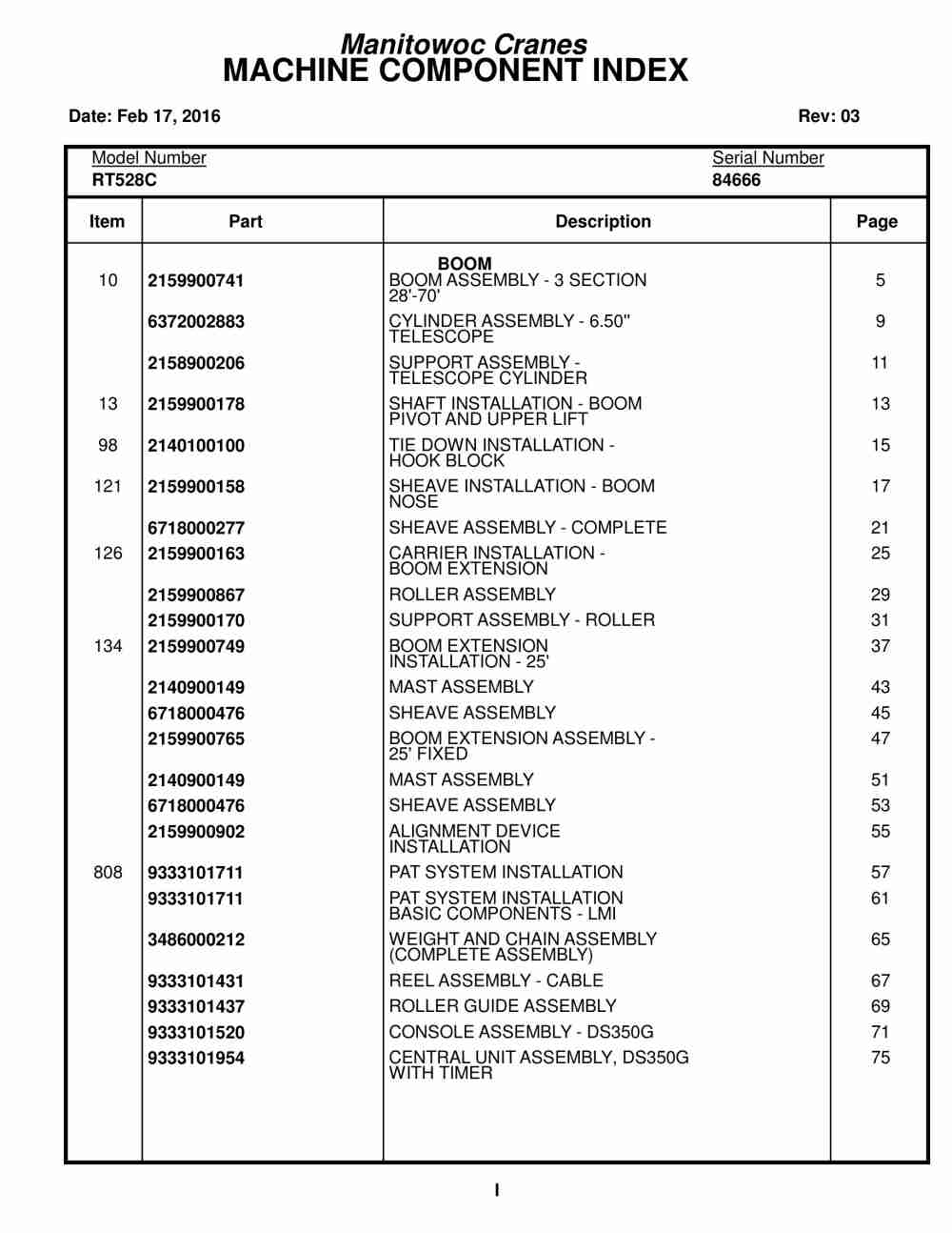 Grove RT528C Crane Parts Manual 84666 2016