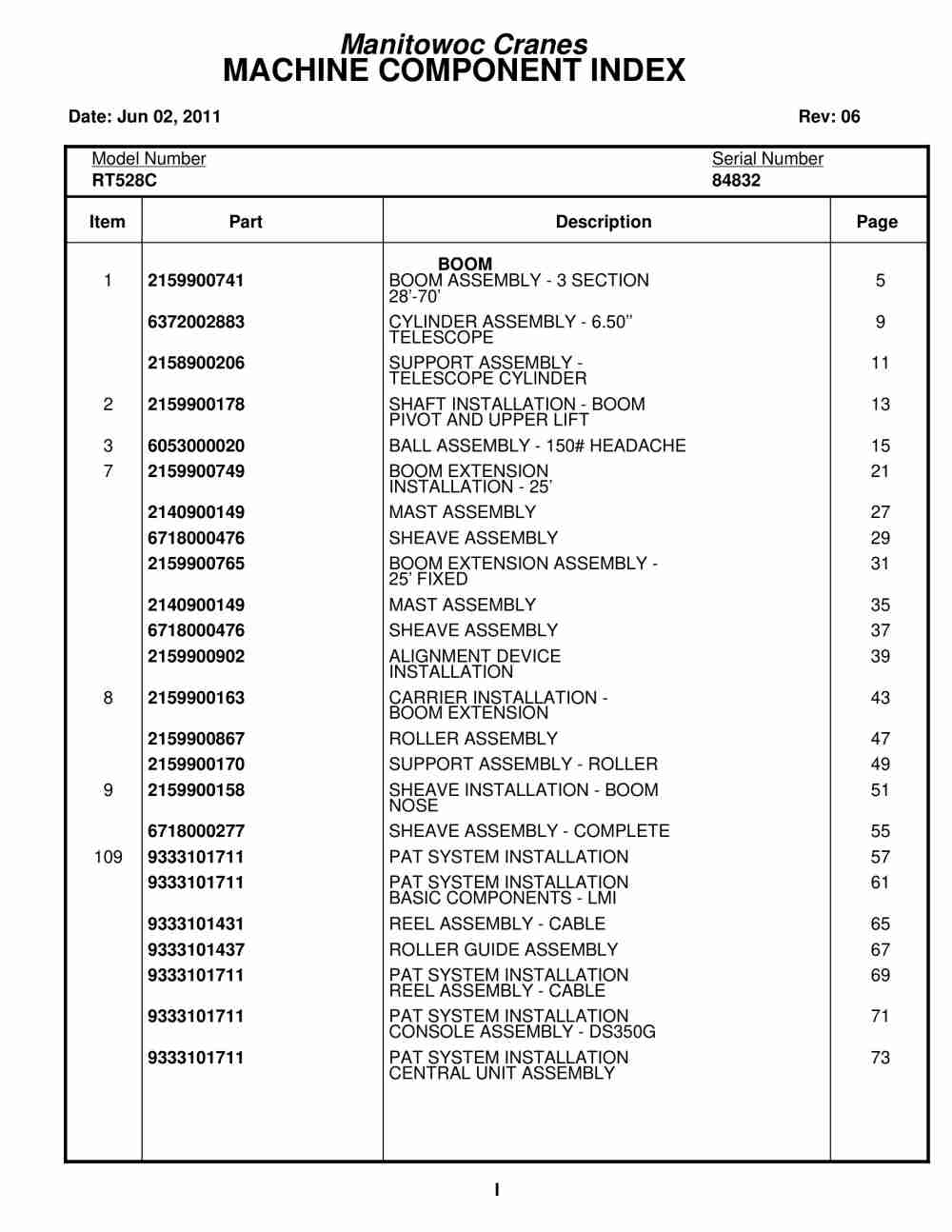 Grove RT528C Crane Parts Manual 84832 2011