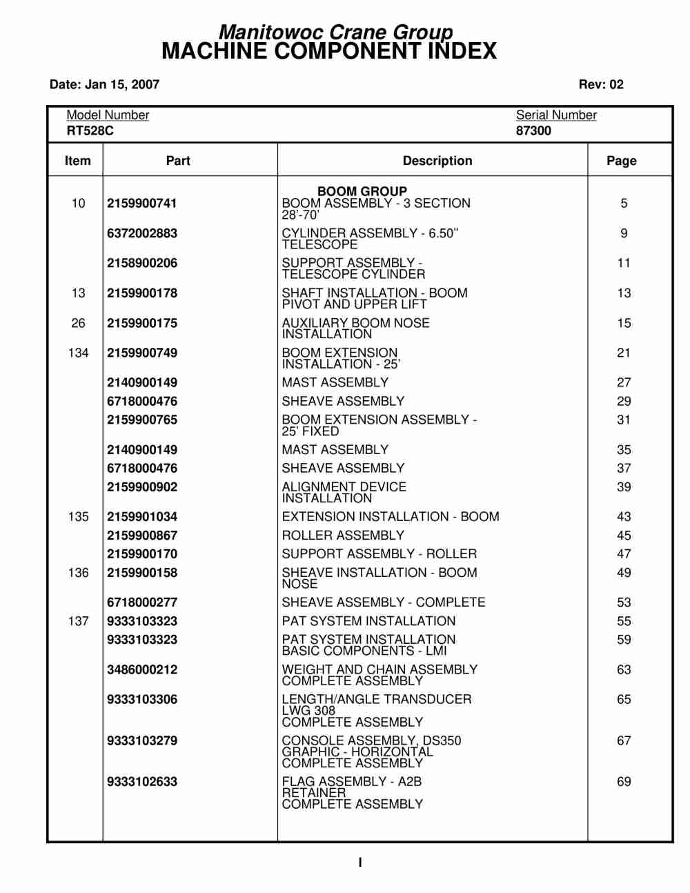 Grove RT528C Crane Parts Manual 87300 2007