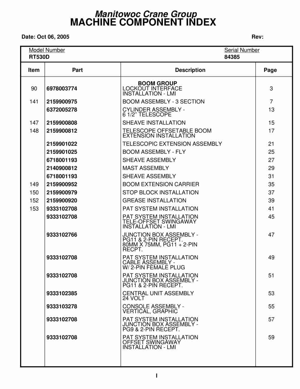 Grove RT530D Crane Parts Manual 84385 2005