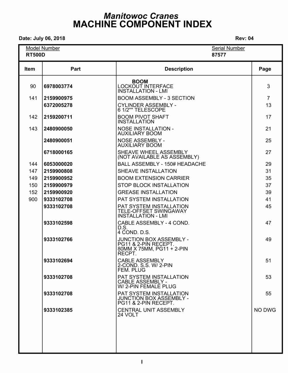 Grove RT530D Crane Parts Manual 87577 2018