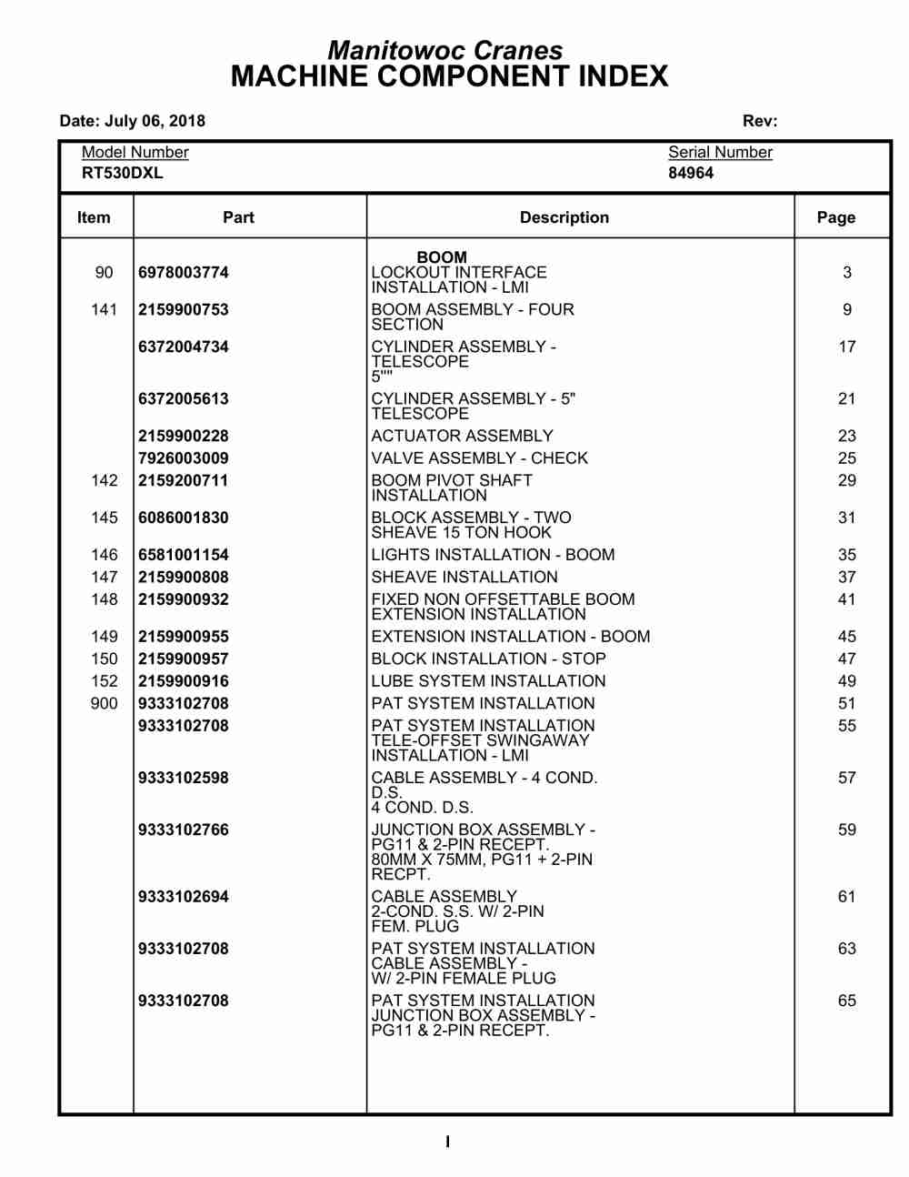 Grove RT530DXL Crane Parts Manual 84964 2018