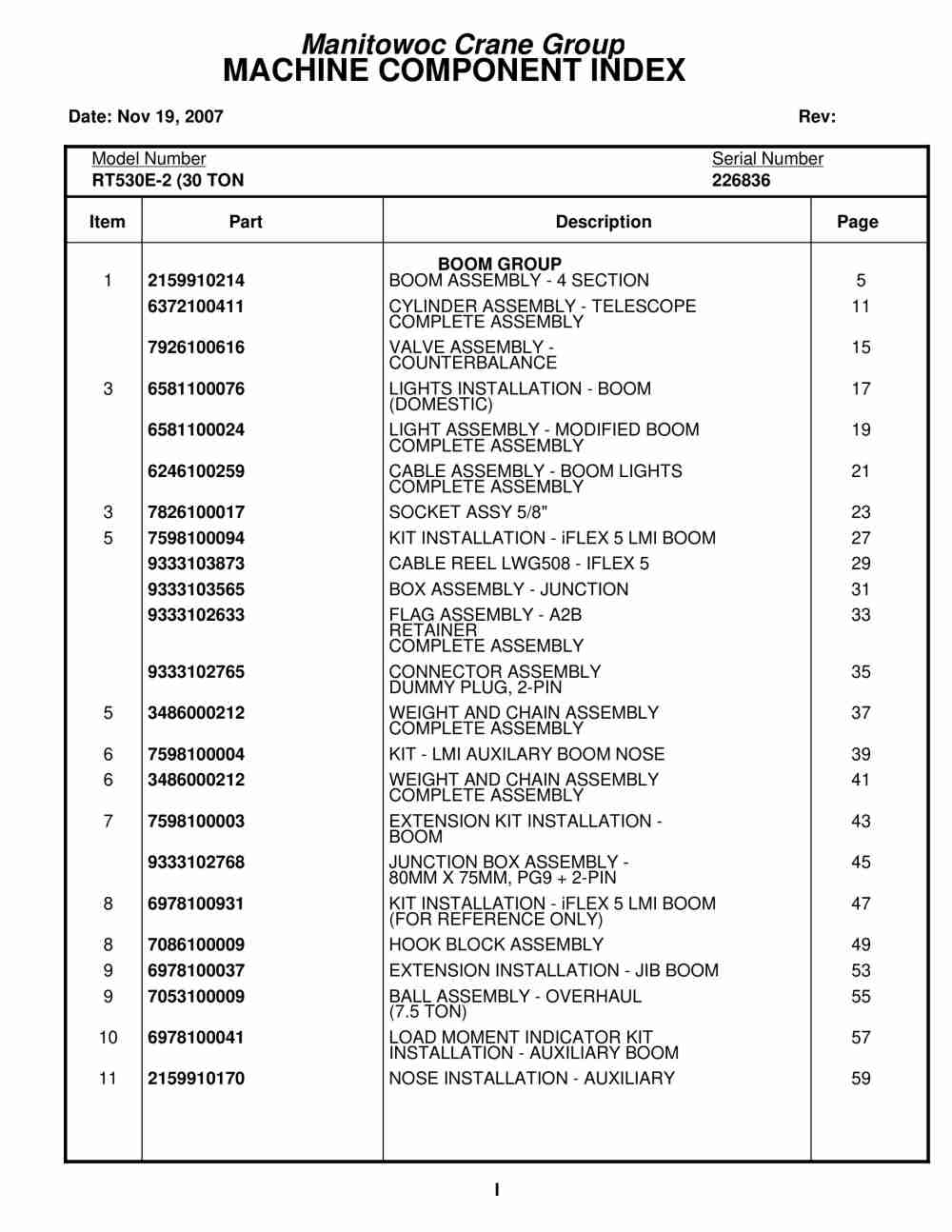 Grove RT530E-2 Crane Parts Manual 226836 2007