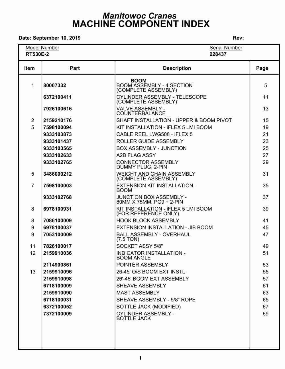 Grove RT530E-2 Crane Parts Manual 228437 2019