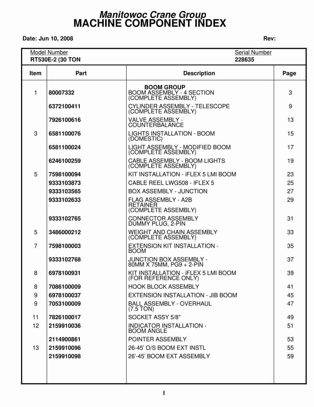Grove RT530E-2 Crane Parts Manual 228635 2008