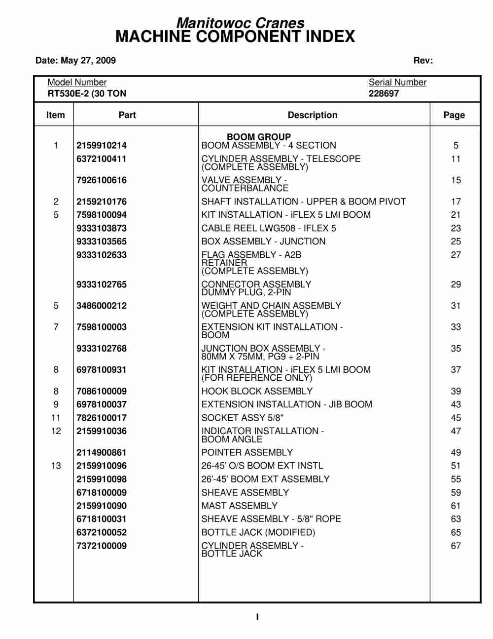 Grove RT530E-2 Crane Parts Manual 228697 2009