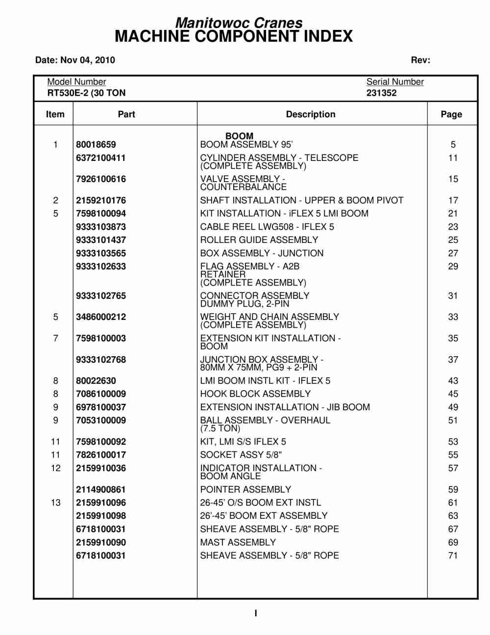 Grove RT530E-2 Crane Parts Manual 231352 2010