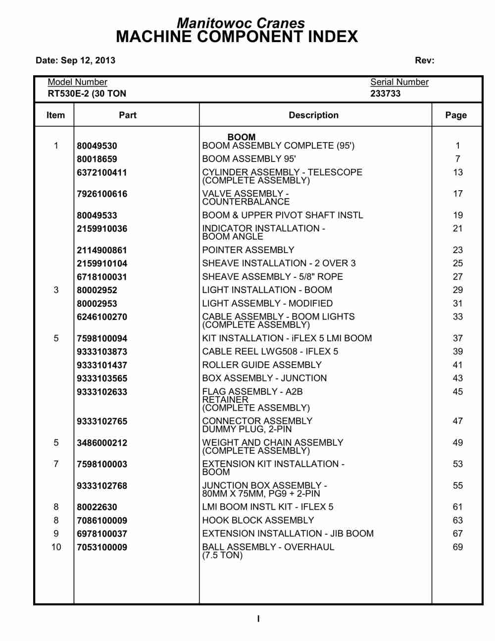 Grove RT530E-2 Crane Parts Manual 233733 2013