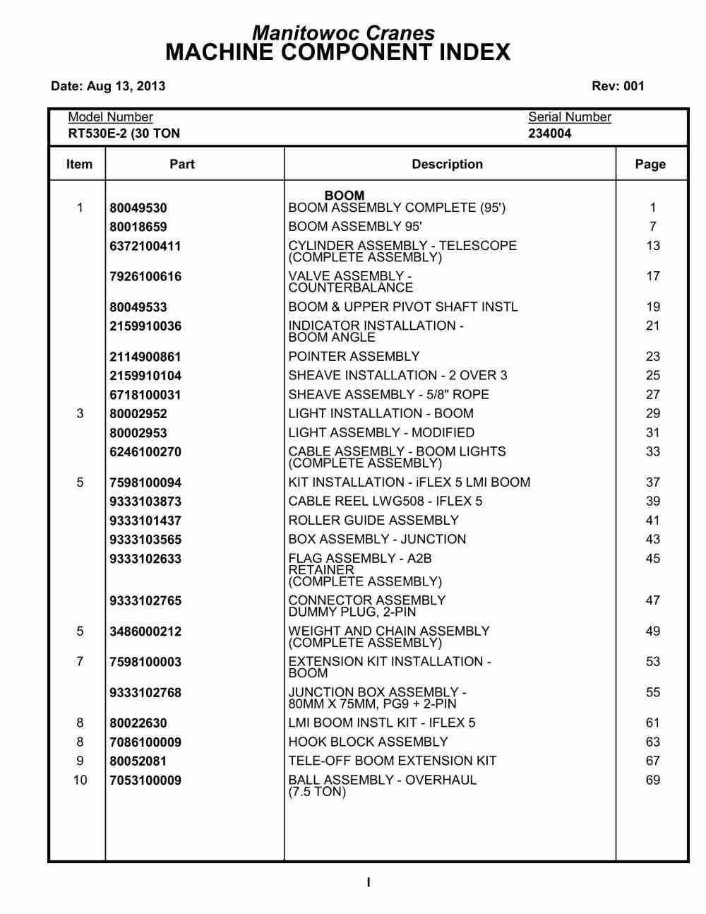 Grove RT530E-2 Crane Parts Manual 234004 2013