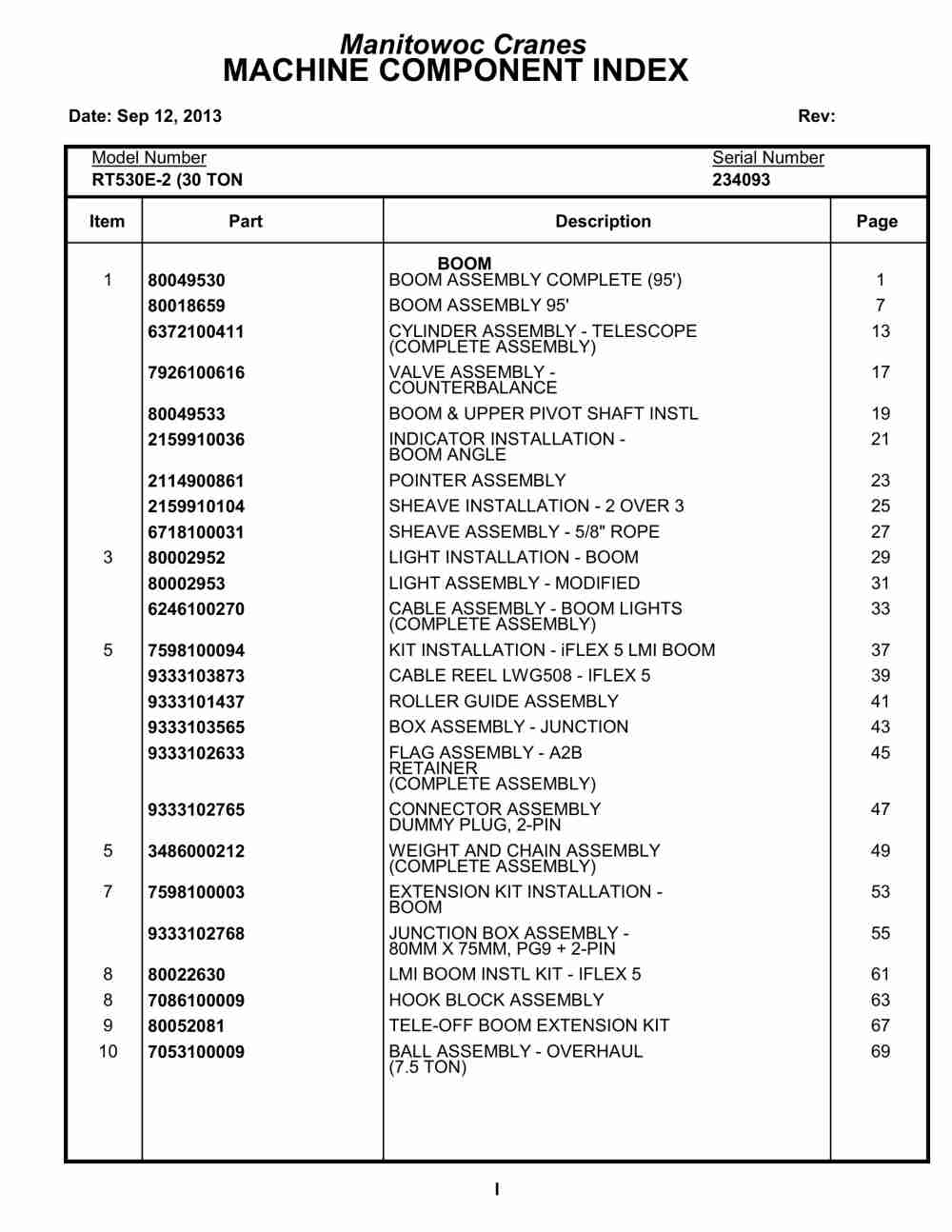 Grove RT530E-2 Crane Parts Manual 234093 2013