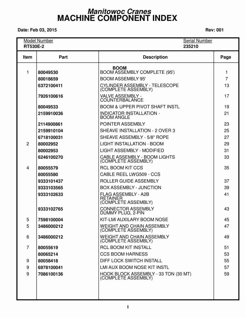 Grove RT530E-2 Crane Parts Manual 235210 2015 1 Grove RT530E-2 Crane Parts Manual 235210 2015