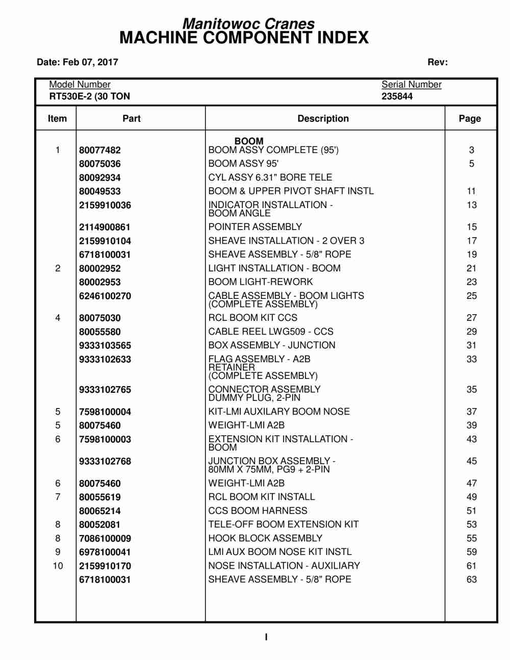 Grove RT530E-2 Crane Parts Manual 235844 2017 1 Grove RT530E-2 Crane Parts Manual 235844 2017