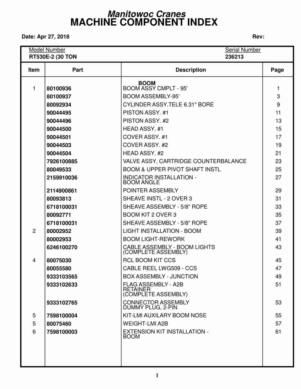 Grove RT530E-2 Crane Parts Manual 236213 2018 1 Grove RT530E-2 Crane Parts Manual 236213 2018