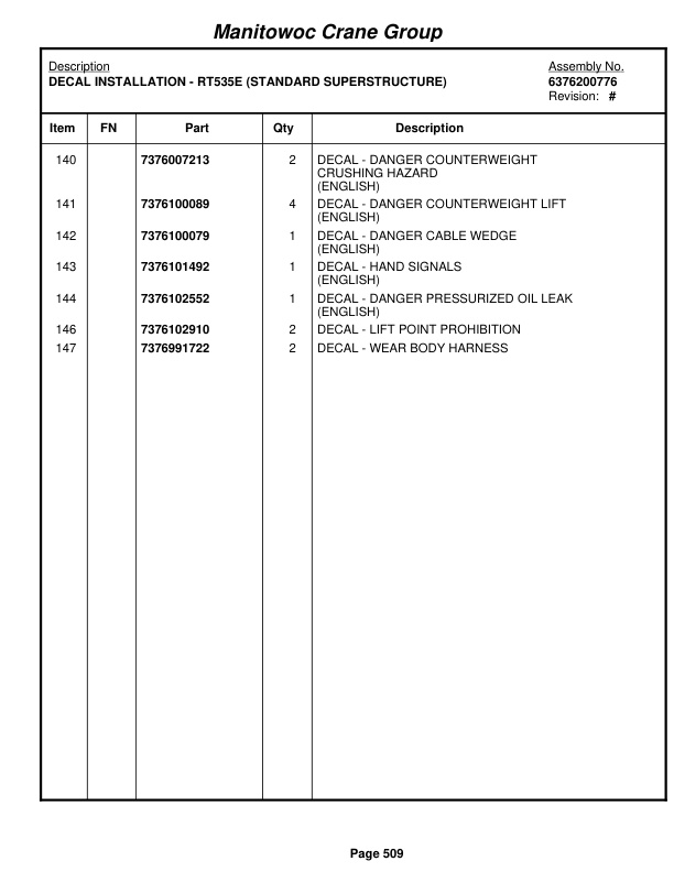 Grove RT530E-2 Crane Parts Manual 258100 2008 3 Grove RT530E-2 Crane Parts Manual 258100 2008-3
