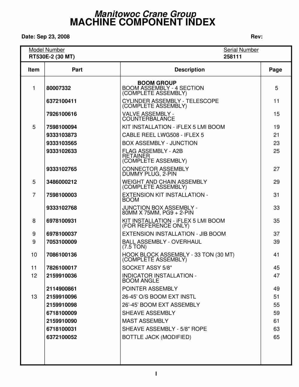 Grove RT530E-2 Crane Parts Manual 258111 2008 1 Grove RT530E-2 Crane Parts Manual 258111 2008