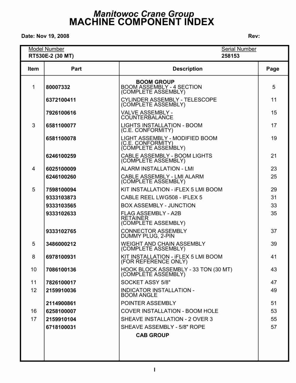 Grove RT530E-2 Crane Parts Manual 258153 2008 1 Grove RT530E-2 Crane Parts Manual 258153 2008