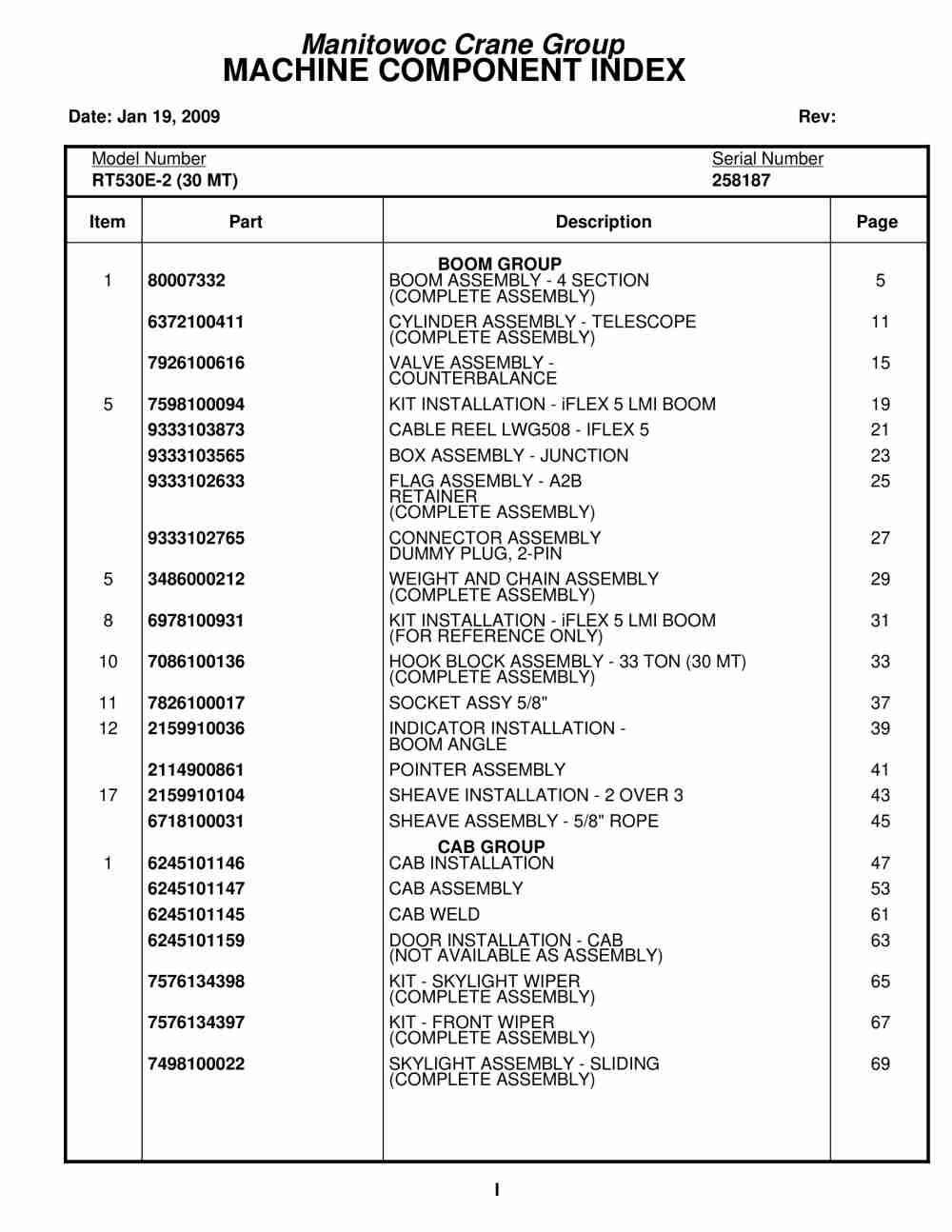 Grove RT530E-2 Crane Parts Manual 258187 2009 1 Grove RT530E-2 Crane Parts Manual 258187 2009