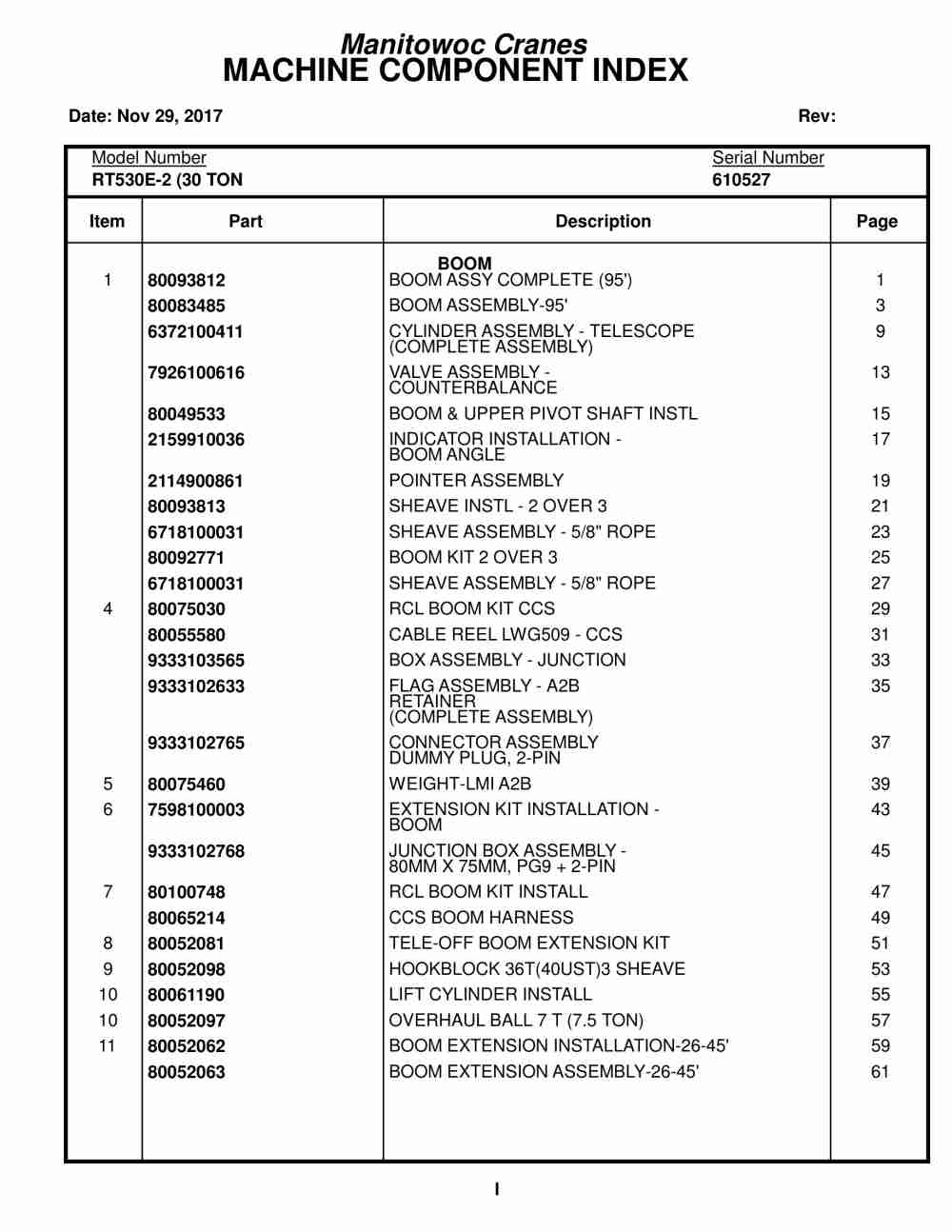 Grove RT530E-2 Crane Parts Manual 610527 2017 1 Grove RT530E-2 Crane Parts Manual 610527 2017