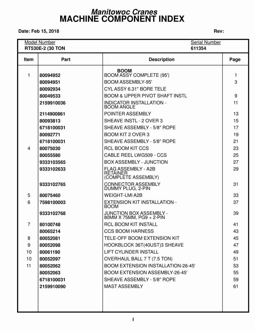 Grove RT530E-2 Crane Parts Manual 611354 2018 1 Grove RT530E-2 Crane Parts Manual 611354 2018