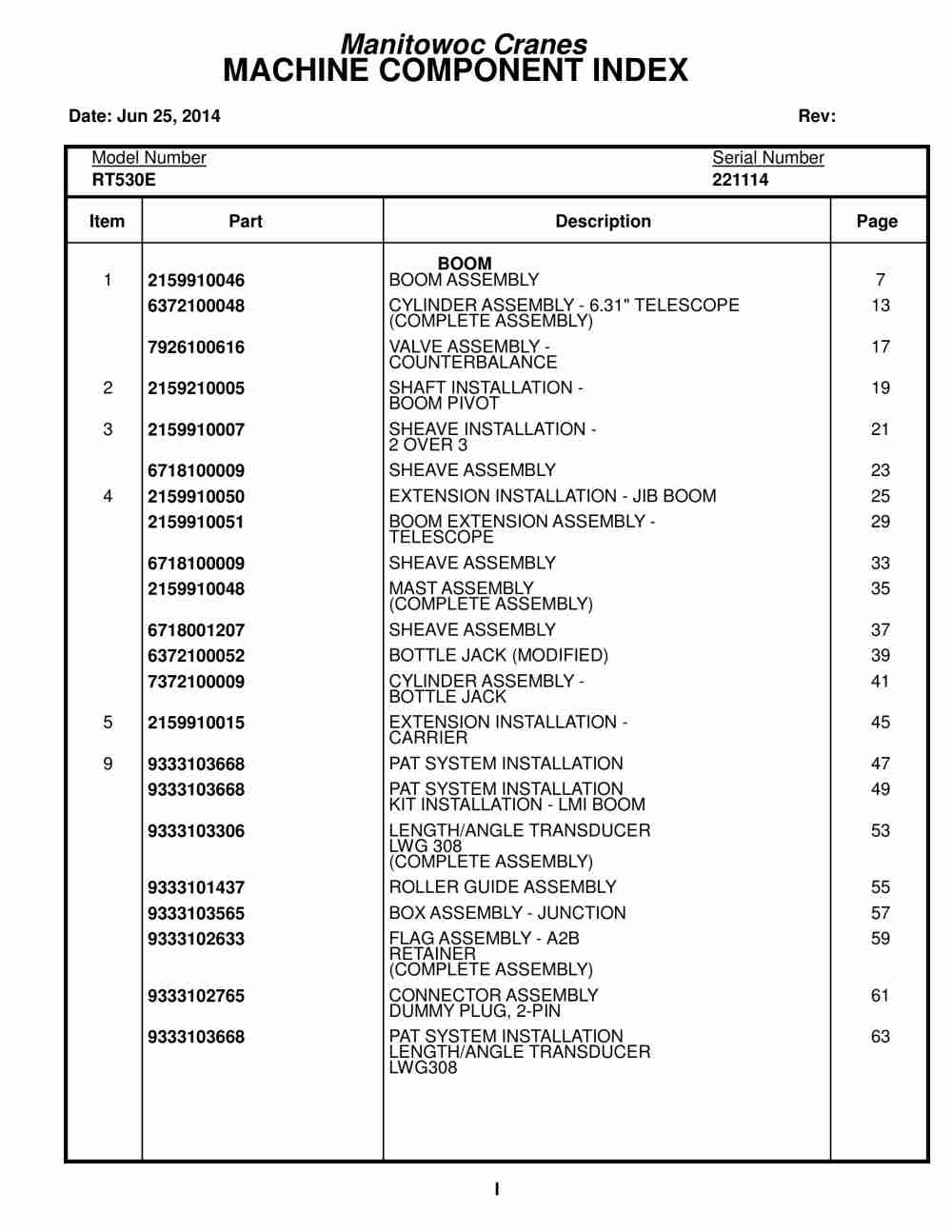 Grove RT530E Crane Parts Manual 221114 2014