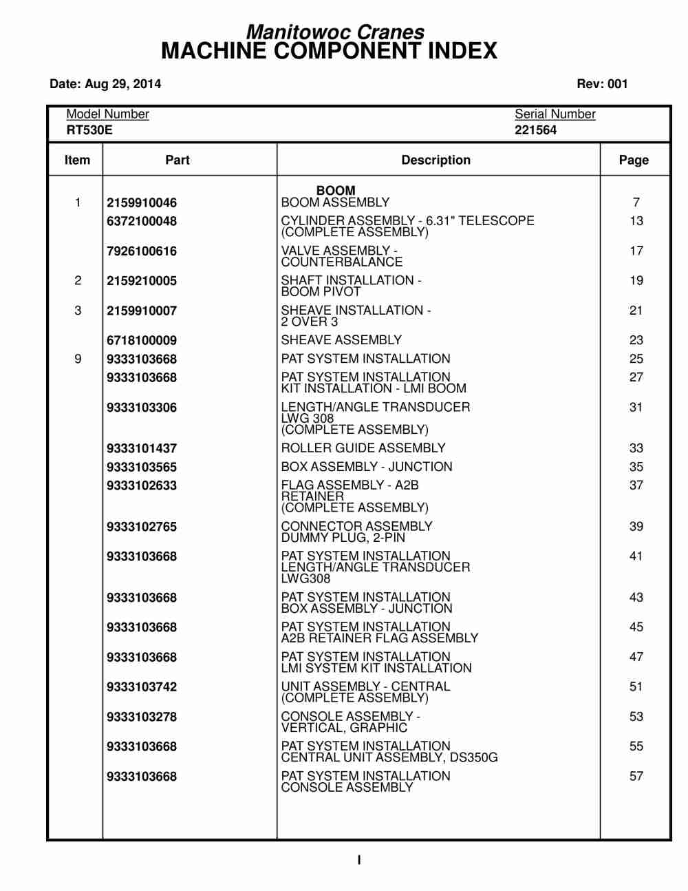 Grove RT530E Crane Parts Manual 221564 2014