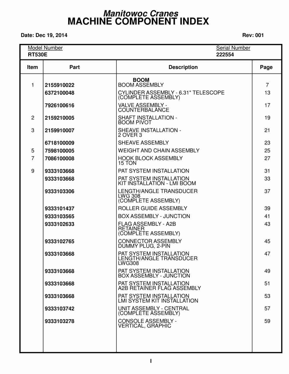 Grove RT530E Crane Parts Manual 222554 2014