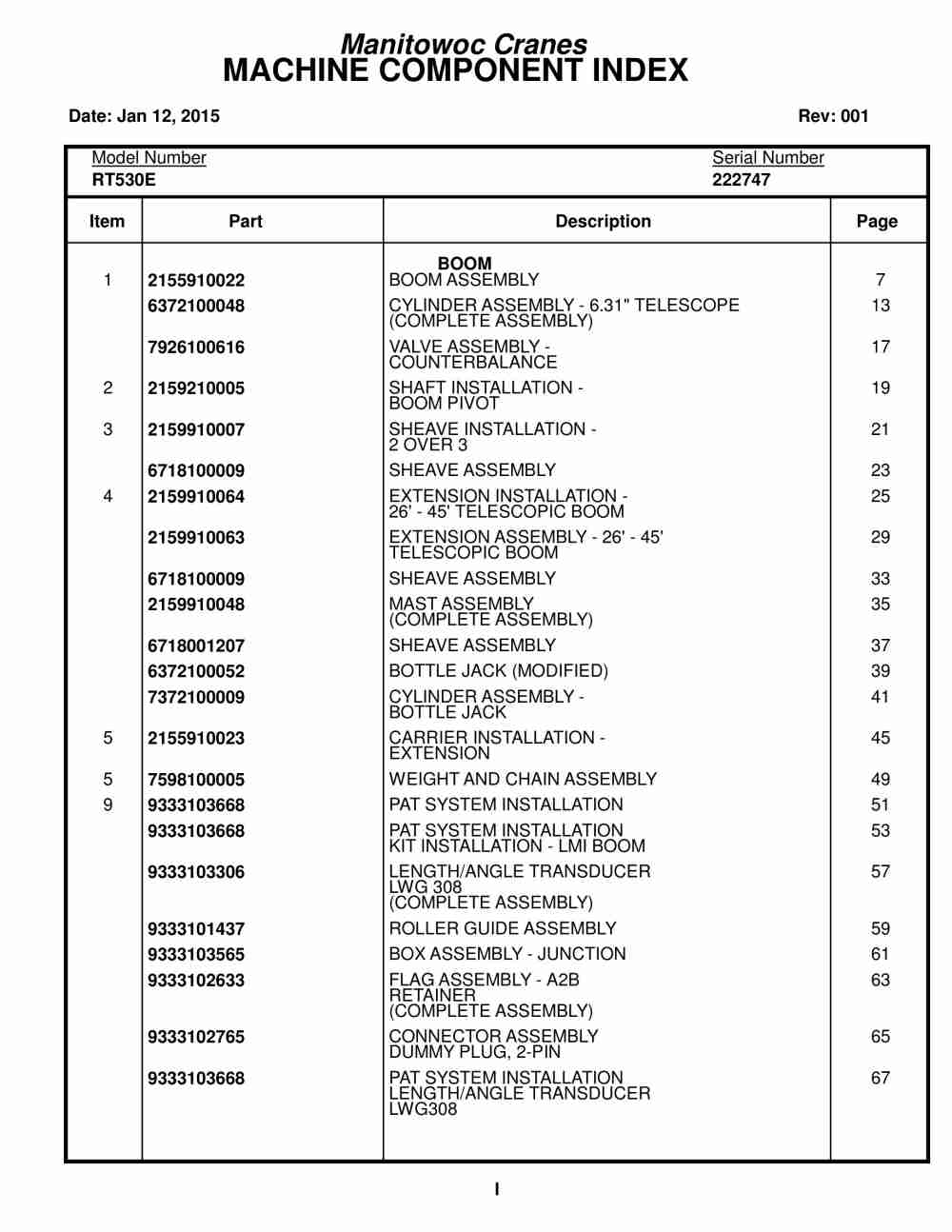 Grove RT530E Crane Parts Manual 222747 2015