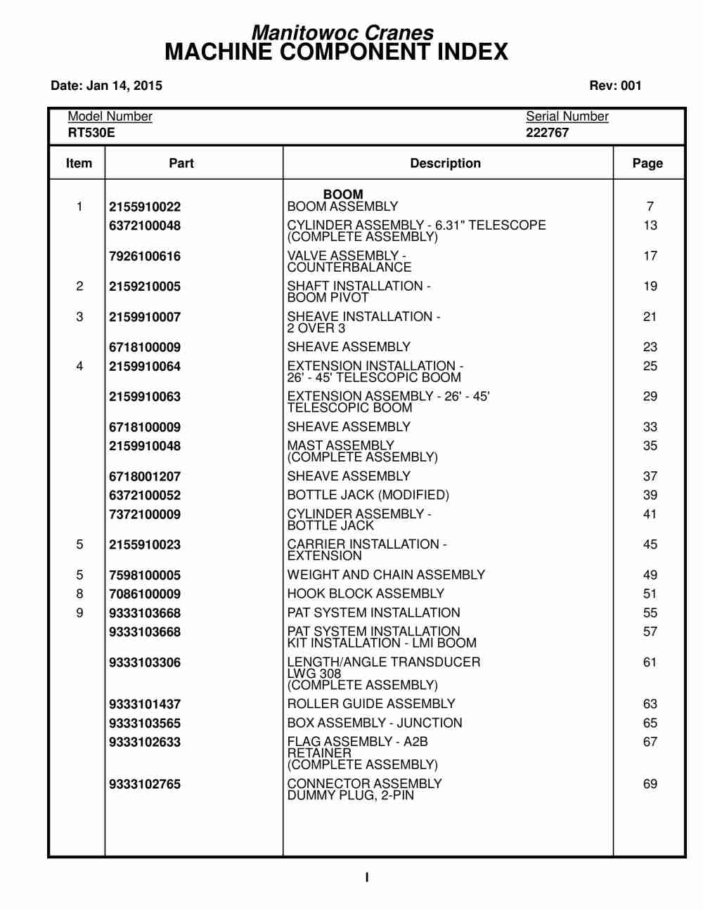 Grove RT530E Crane Parts Manual 222767 2015