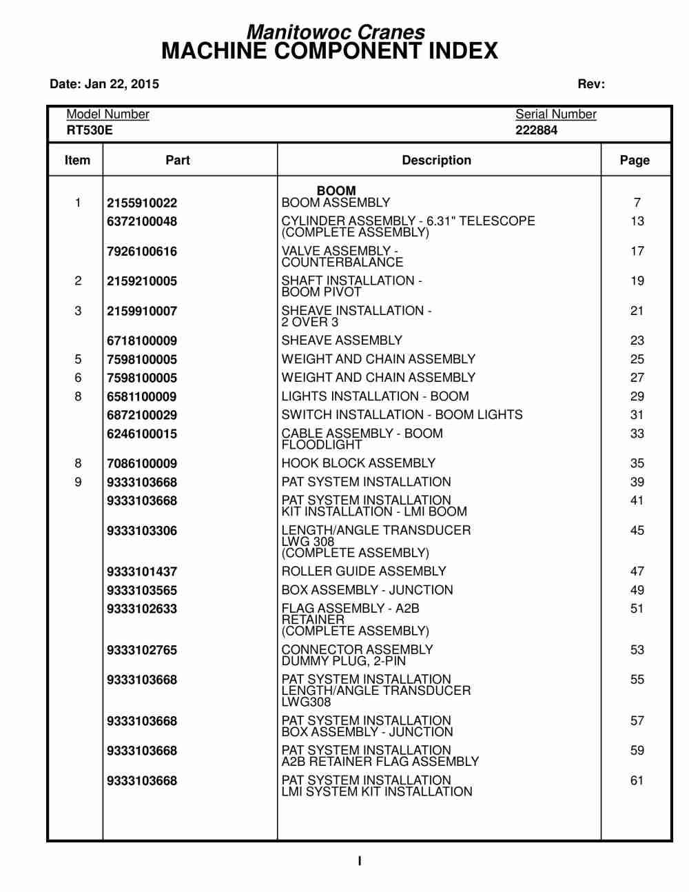 Grove RT530E Crane Parts Manual 222884 2015