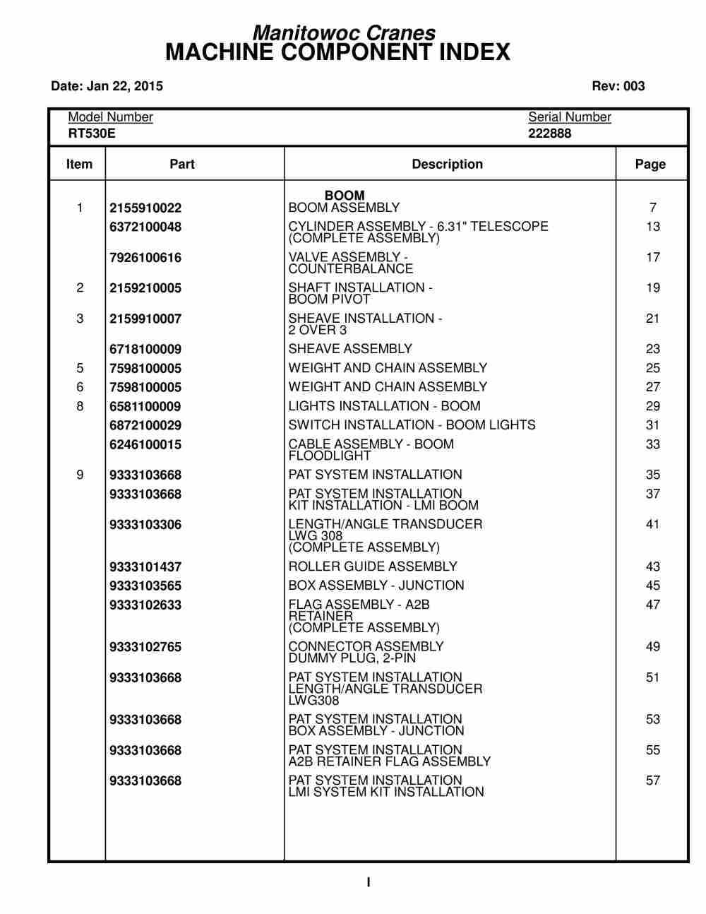 Grove RT530E Crane Parts Manual 222888 2015