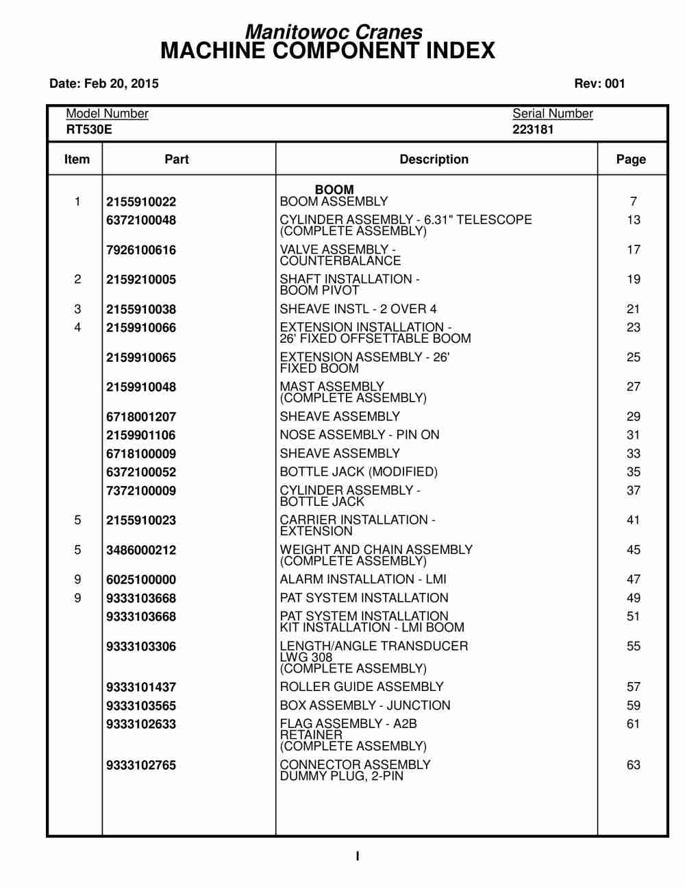 Grove RT530E Crane Parts Manual 223181 2015