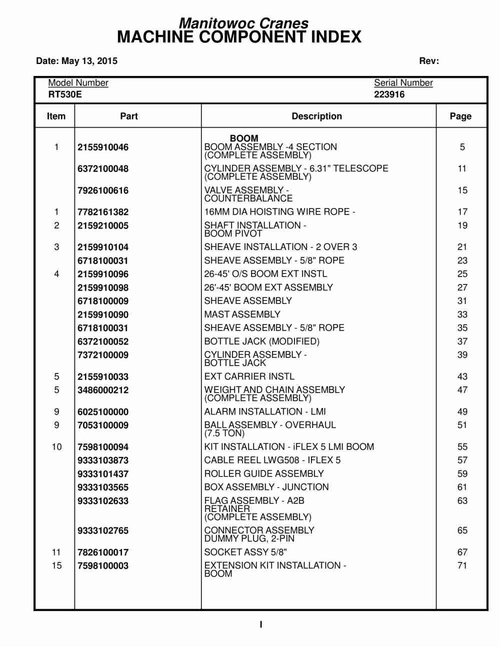 Grove RT530E Crane Parts Manual 223916 2015
