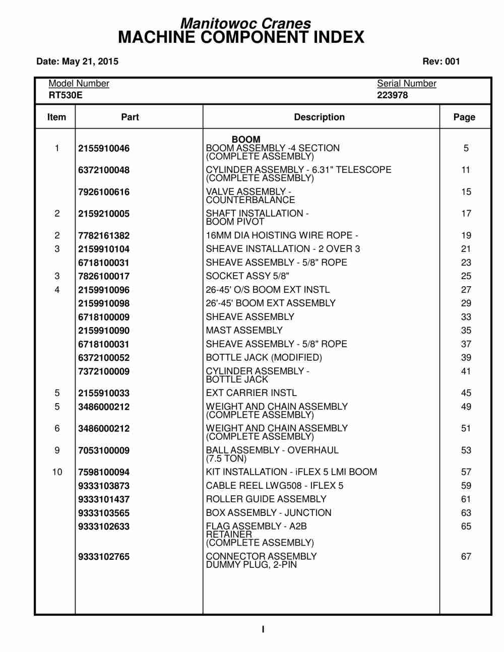 Grove RT530E Crane Parts Manual 223978 2015