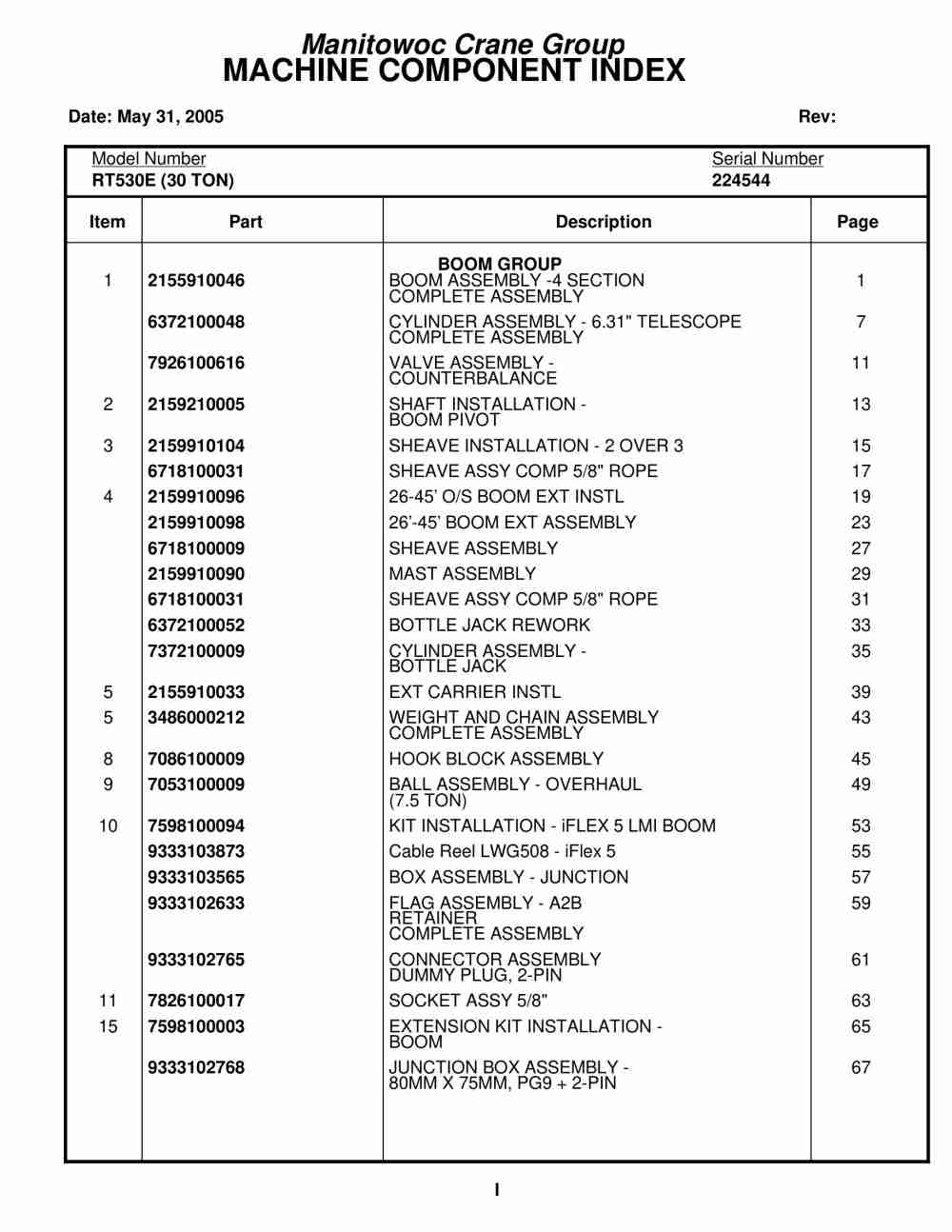 Grove RT530E Crane Parts Manual 224544 2005