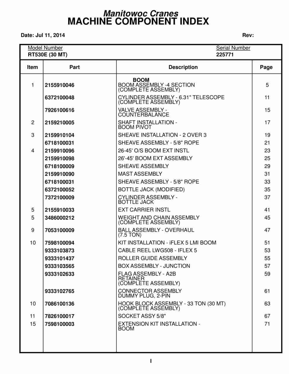 Grove RT530E Crane Parts Manual 225771 2014