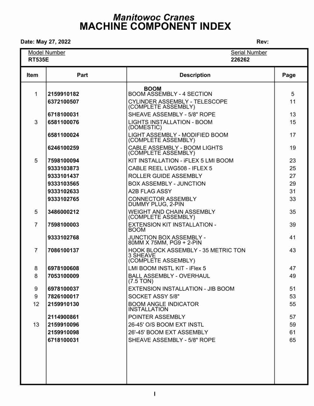 Grove RT535E Crane Parts Manual 226262 2022 1 Grove RT535E Crane Parts Manual 226262 2022