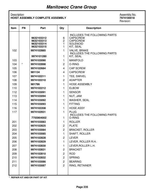 Grove RT535E Crane Parts Manual 226267 2006 2 Grove RT535E Crane Parts Manual 226267 2006-2