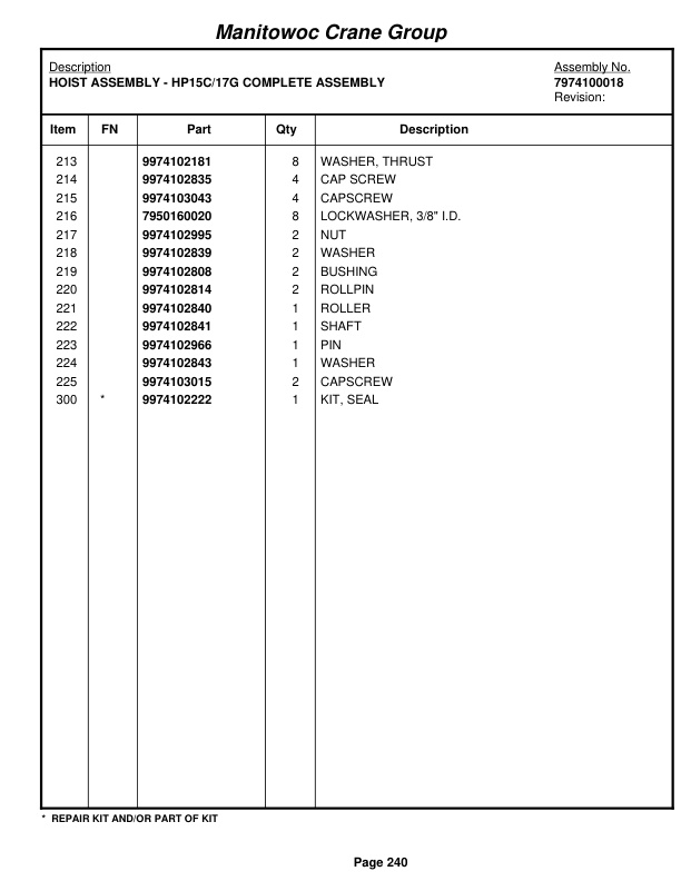 Grove RT540E Crane Parts Manual 226954 2007 2 Grove RT540E Crane Parts Manual 226954 2007-2