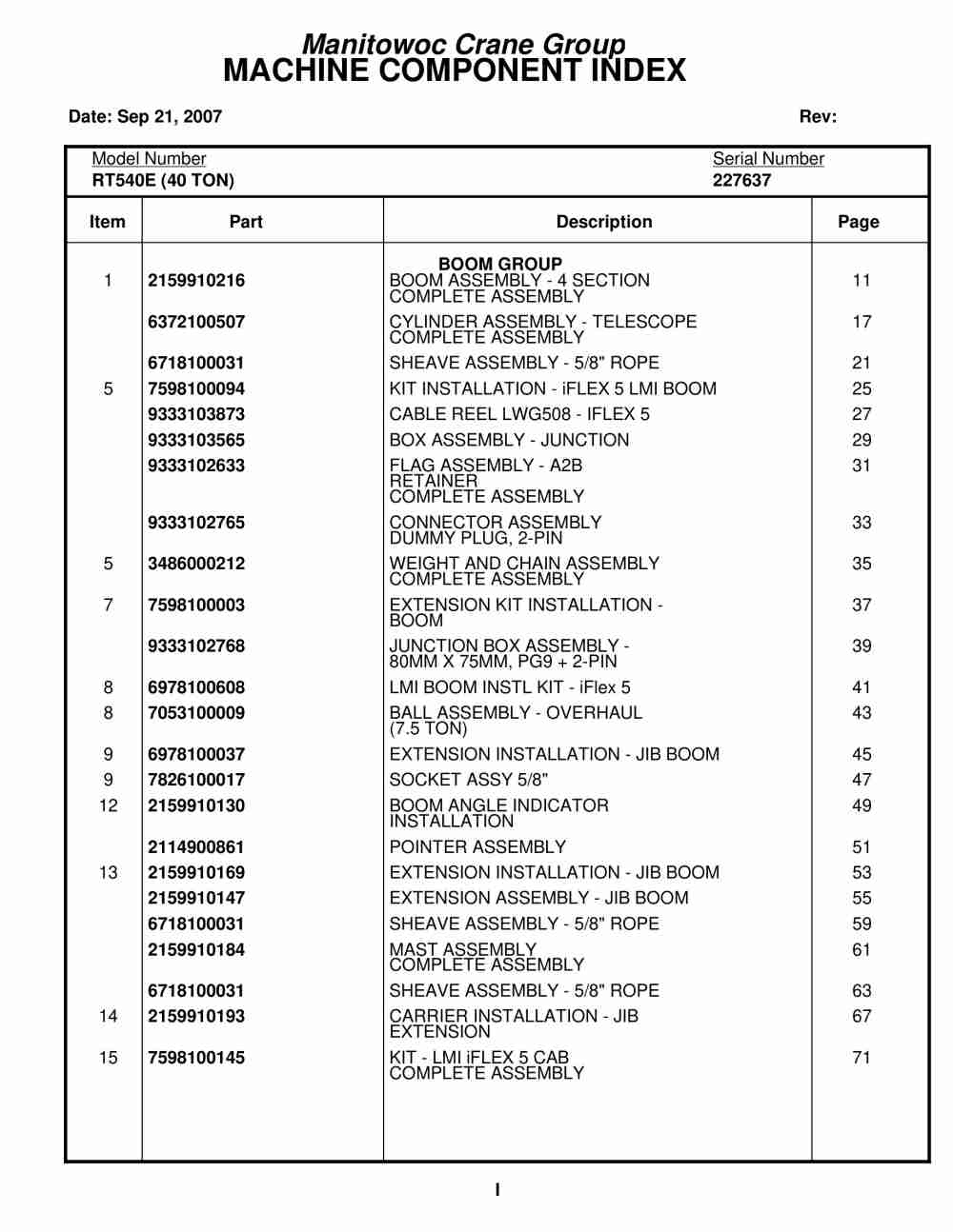 Grove RT540E Crane Parts Manual 227637 2007